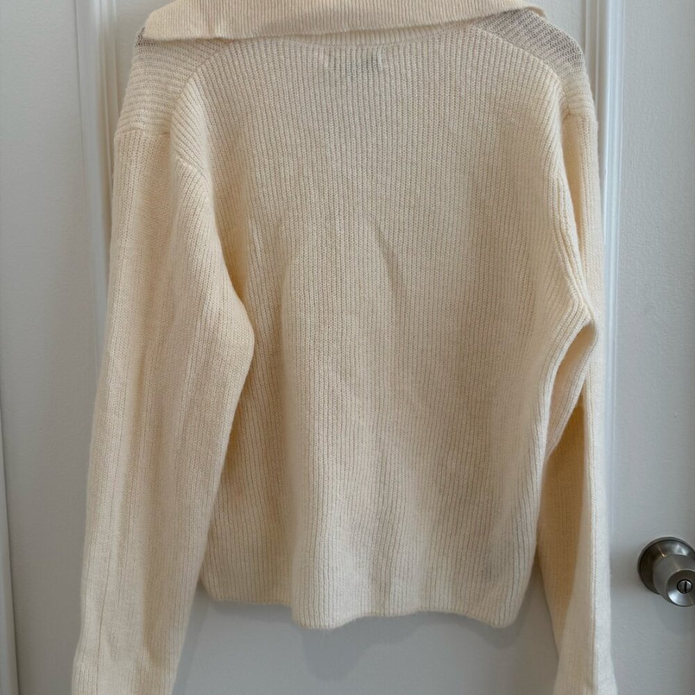 Mango Cream Ribbed Polo-Style Button Front Sweater - Picture 5 of 7